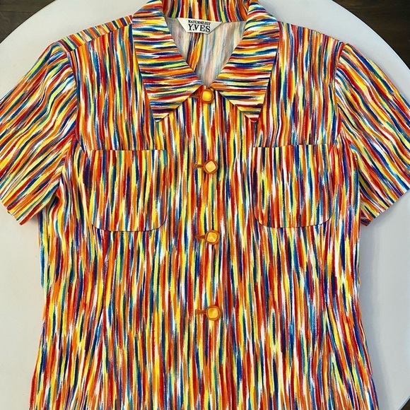 Retro Multicoloured Short-Sleeved Button Down Shirt - Picture 11 of 15